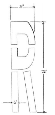6' "R" FOR RAILROAD CROSSING 2' X 6' X 6" STROKE